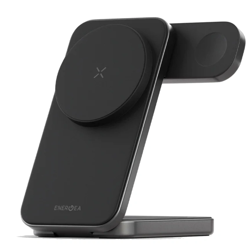 Беспроводное зарядное устройство EnergEA MagTrio Plus 3-in-1 Qi2 MagSafe Space Grey фото 1